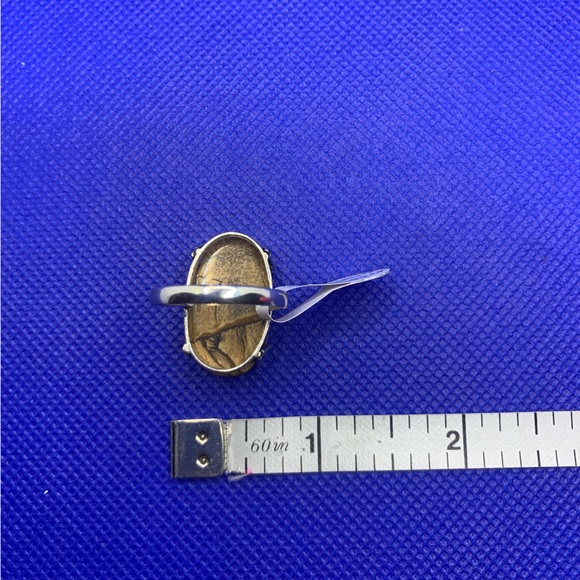 Excellent Picture Jasper Wood-Grained Ring! .925 Sterling Overlay, Size 8.75 - Picture 12 of 13